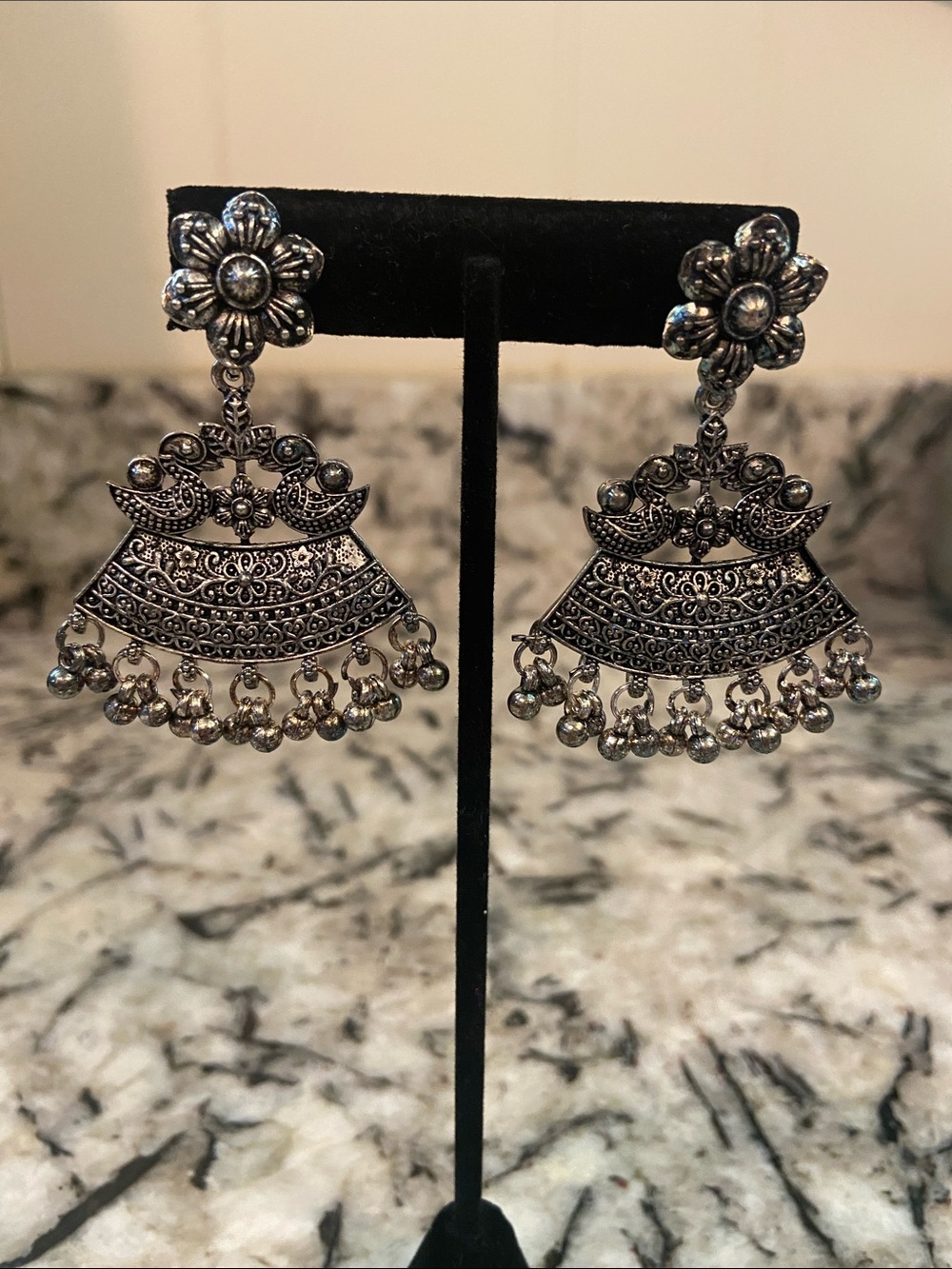 Traditional Indian Oxidized Silver Chandbali Jhumka Earrings Statement Festival